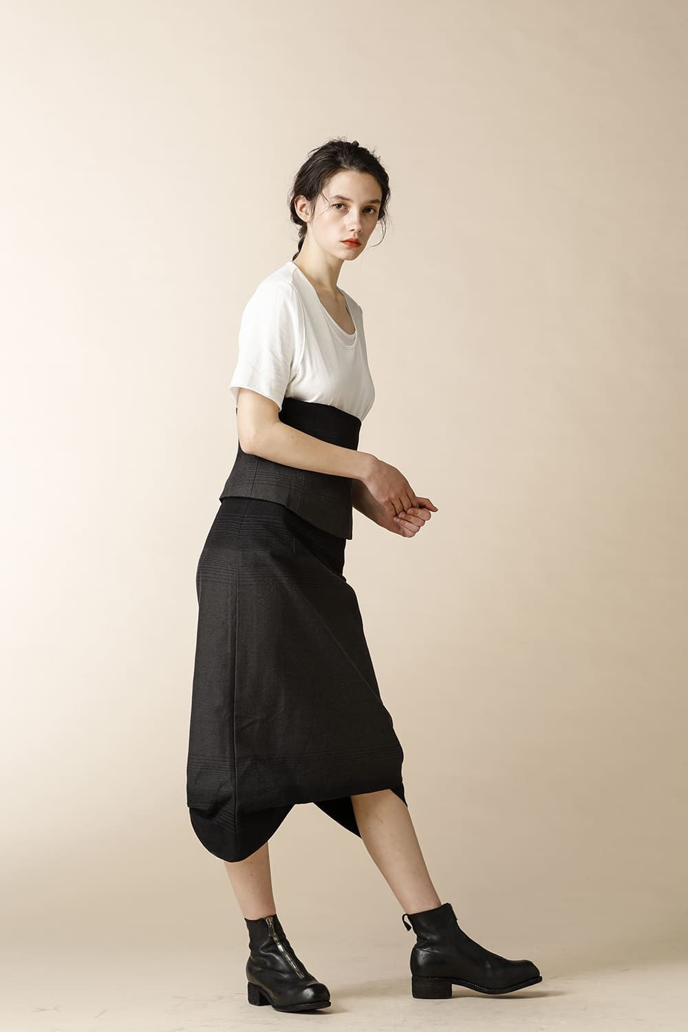 HIGH-WAISTED FOLD-OVER PENCIL SKIRT - 7/18F-MC4_gray black