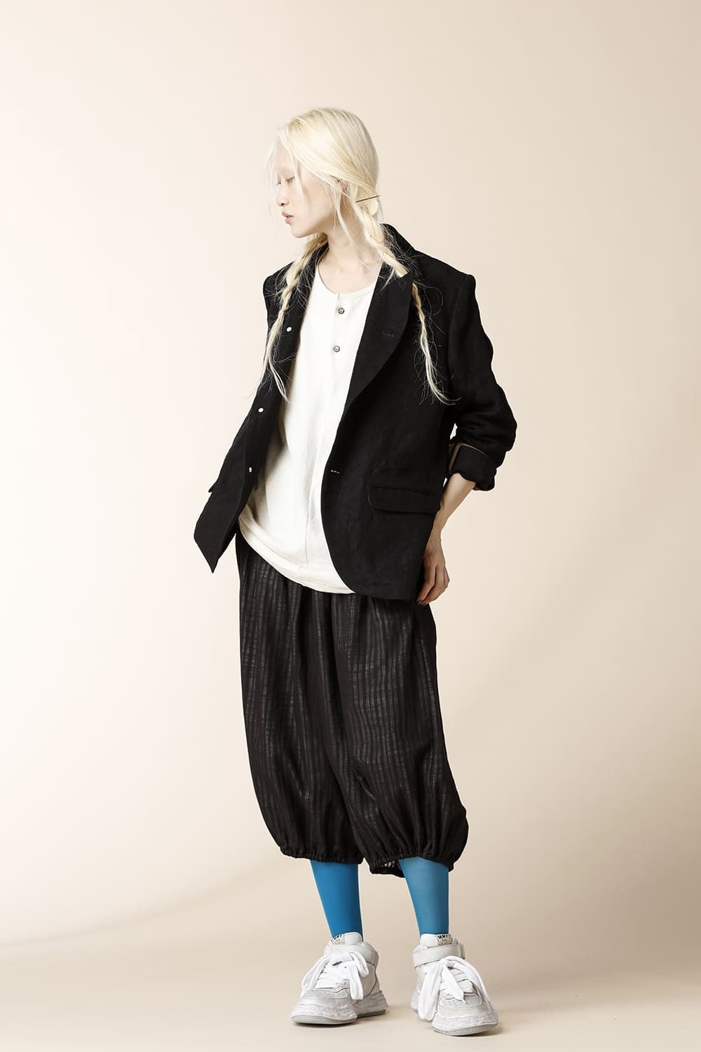 HENRY NECK THREE QUARTER SLEEVE T-SHIRTS - CT57S-MJ28_ecru white