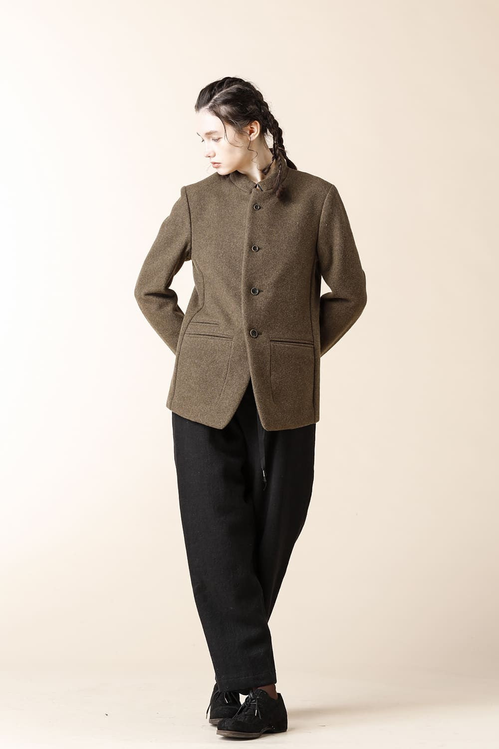 STAND COLLAR JACKET - JK45-HW21-NO_khaki green