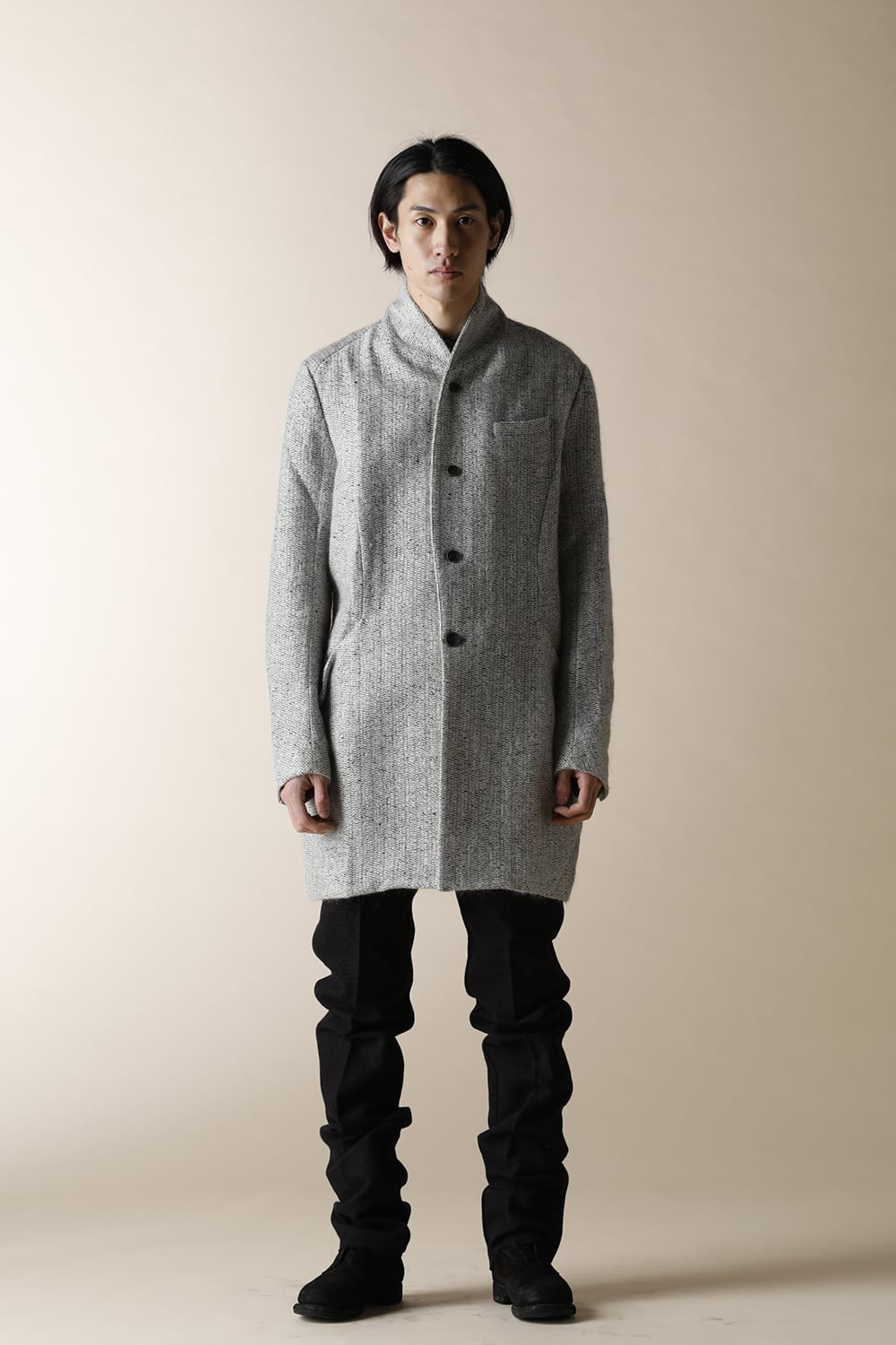 SHAWLL COLLAR LONG JACKET - JK52-MW7_snow gray