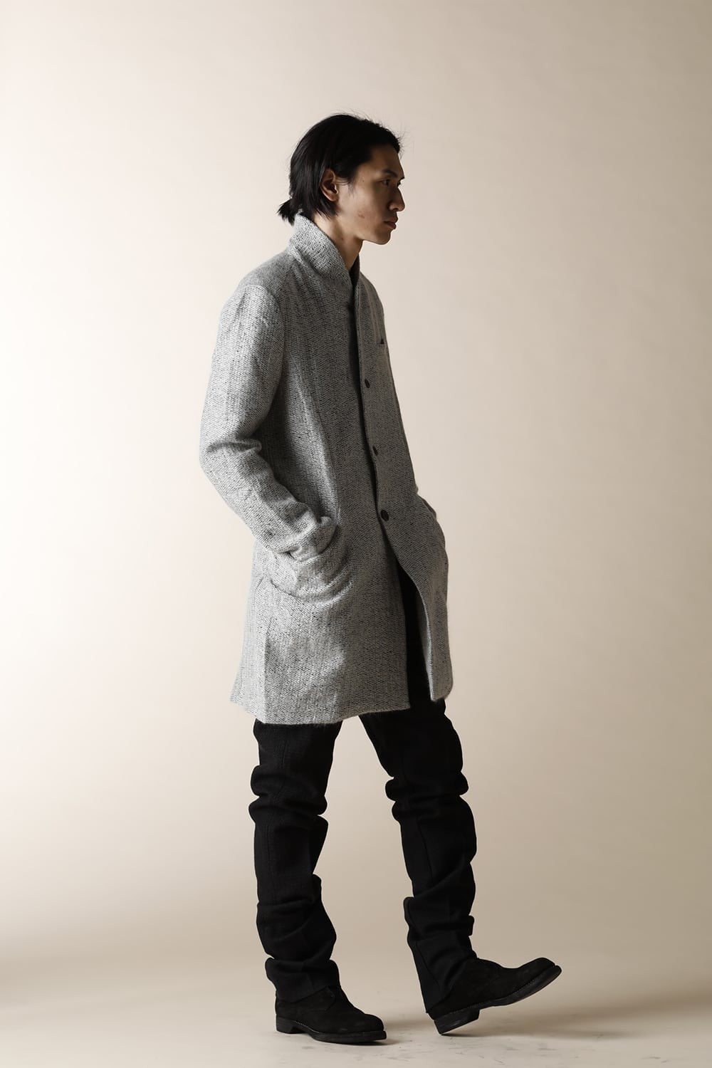 SHAWLL COLLAR LONG JACKET - JK52-MW7_snow gray