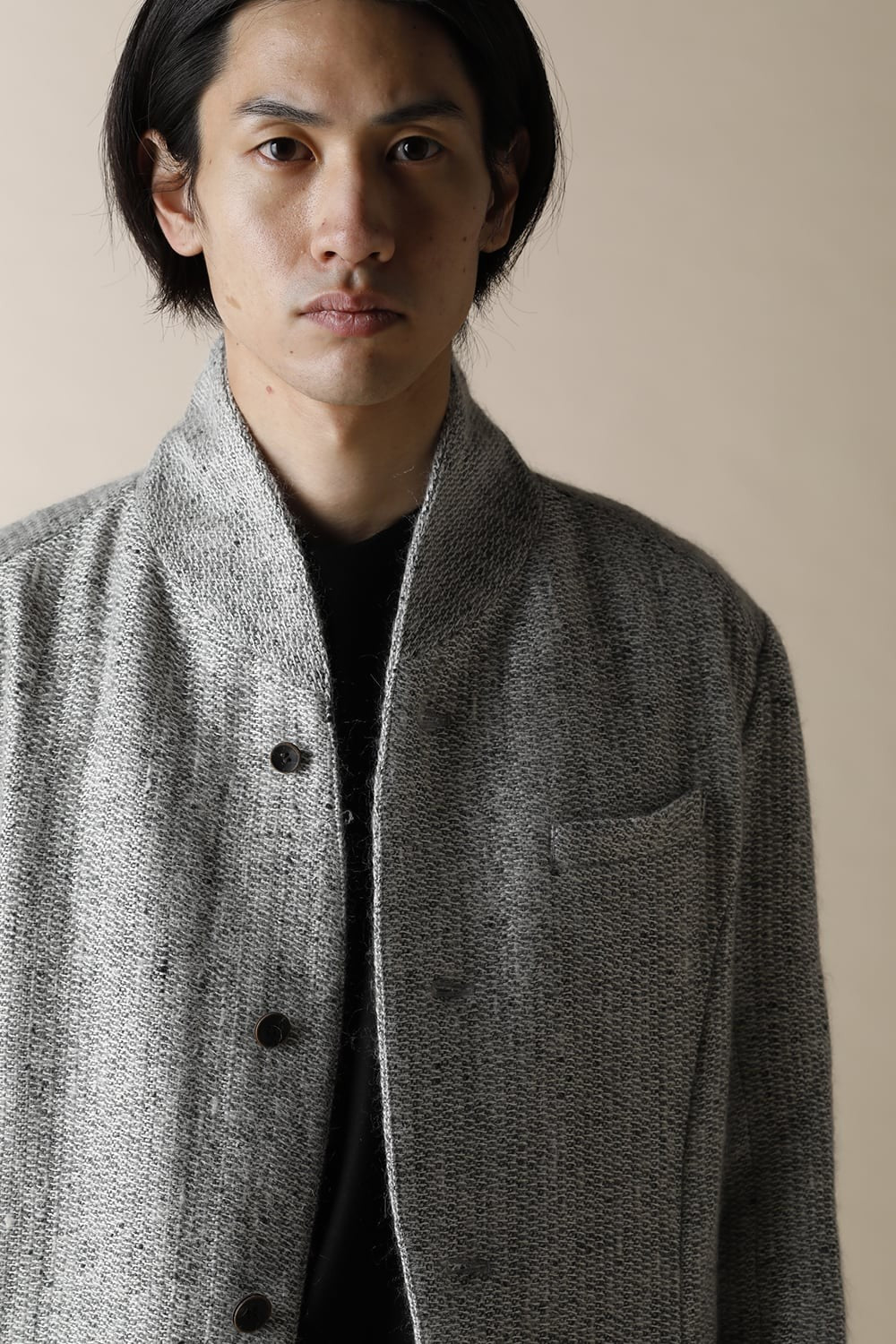 SHAWLL COLLAR LONG JACKET - JK52-MW7_snow gray