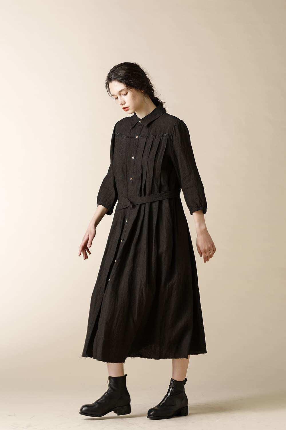 LONG PLEATS SHIRTS DRESS - SH39W-LI3_black