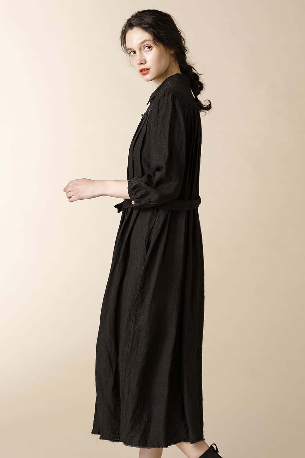 LONG PLEATS SHIRTS DRESS - SH39W-LI3_black