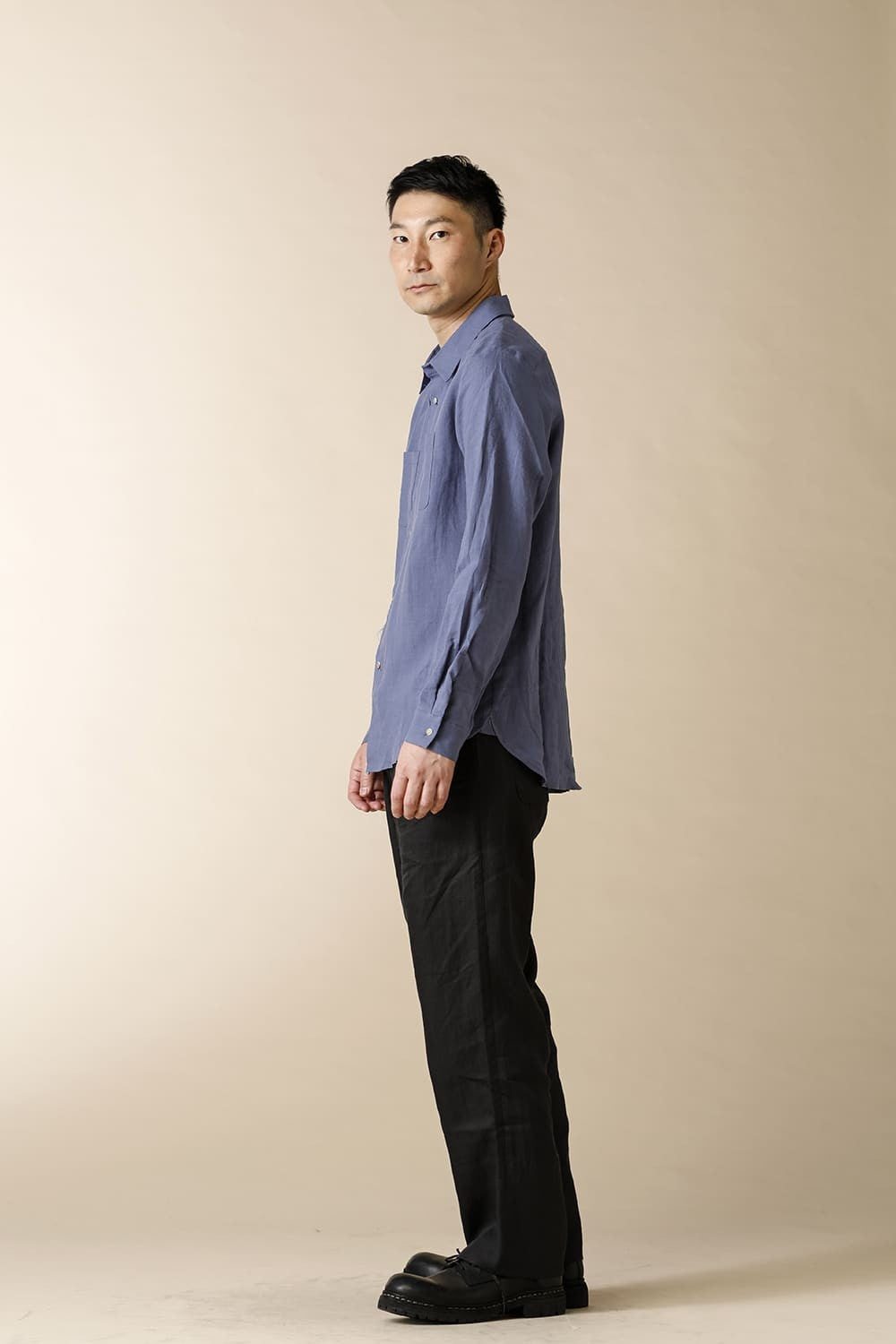 DOUBLE LAYERED WING-COLLARED BASIC SHIRT - SH52-LI12_Fade navy