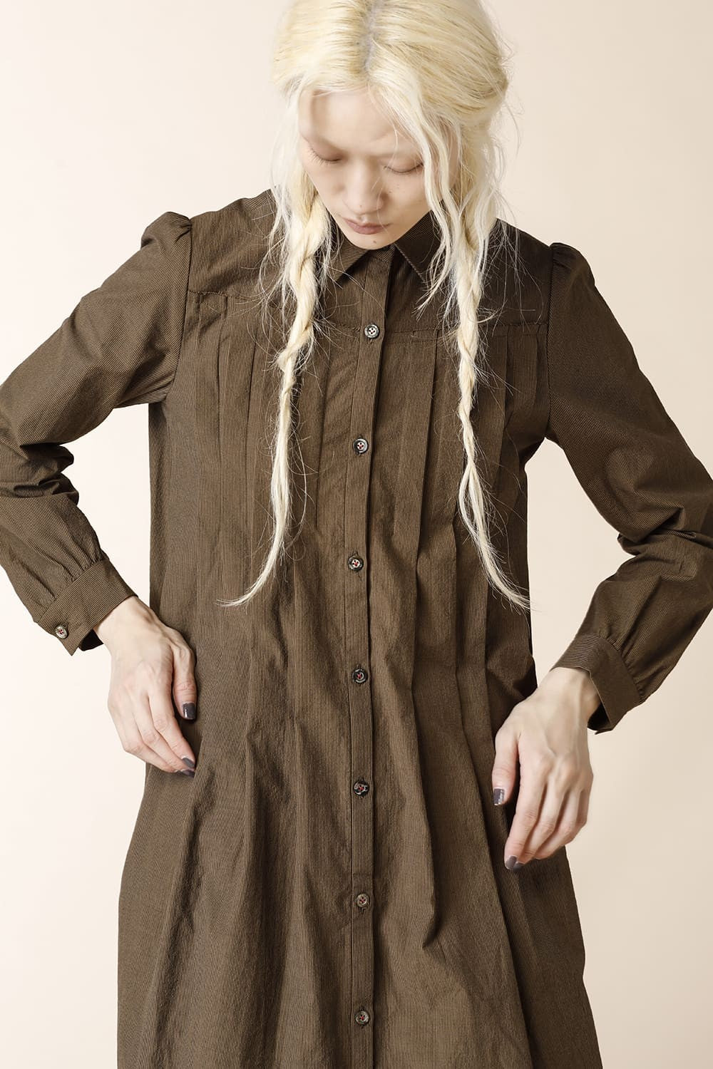 LONG PLEATS SHIRTS DRESS - SH39W-LC18_brown