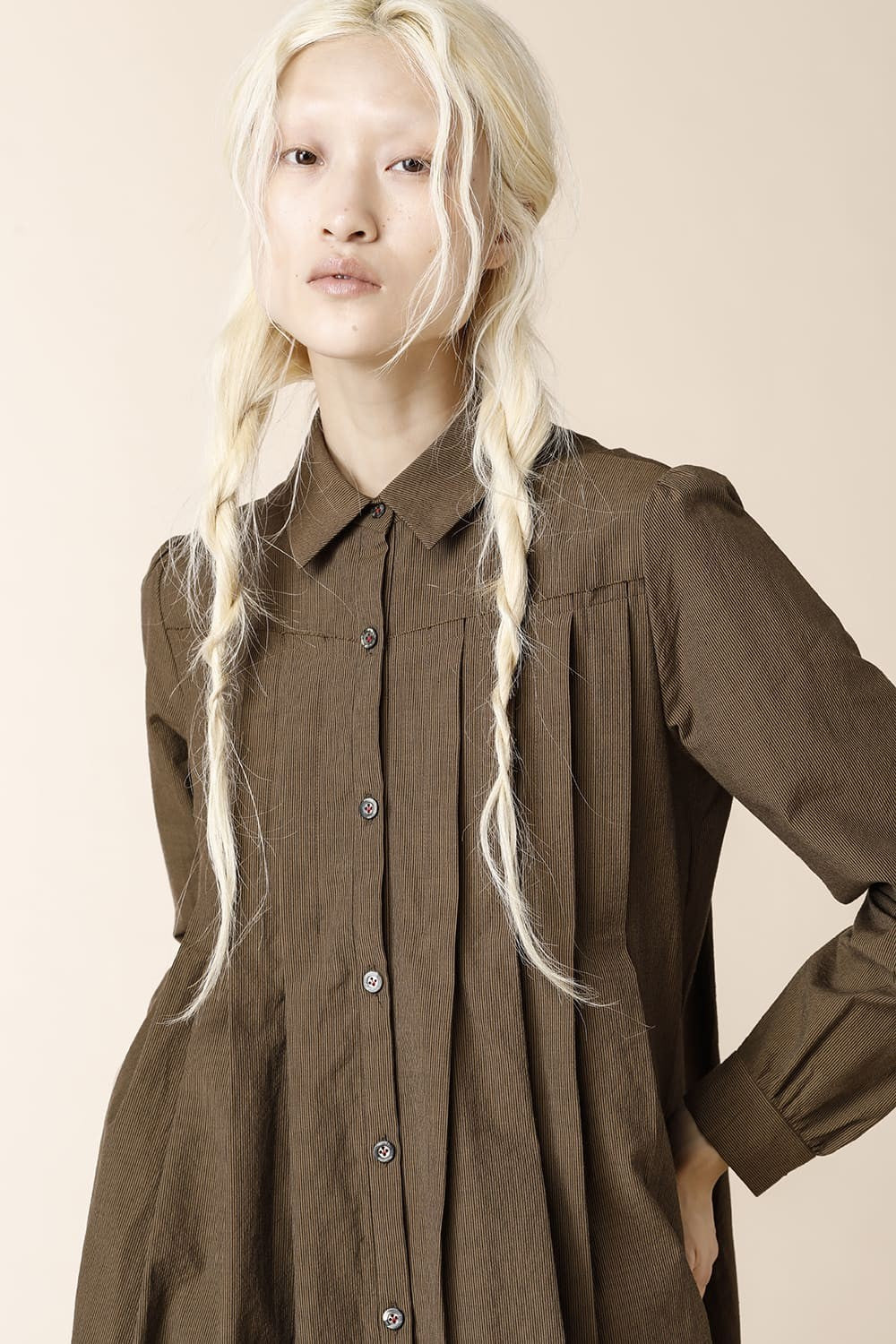 LONG PLEATS SHIRTS DRESS - SH39W-LC18_brown