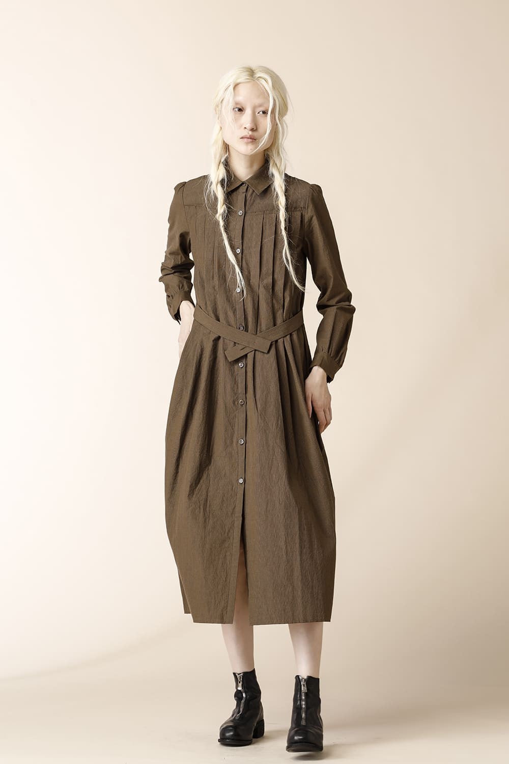 LONG PLEATS SHIRTS DRESS - SH39W-LC18_brown