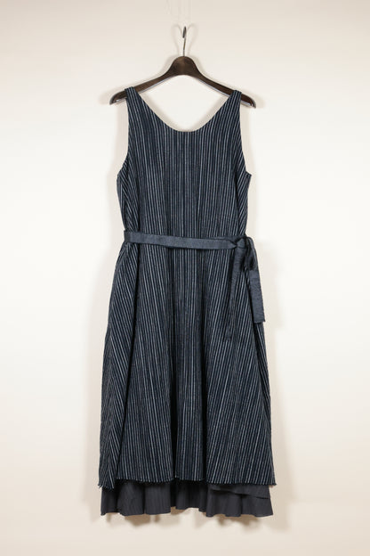 Random Stripe Cotton Layered Sleeveless Dress – Black / OP11W-LC48-999