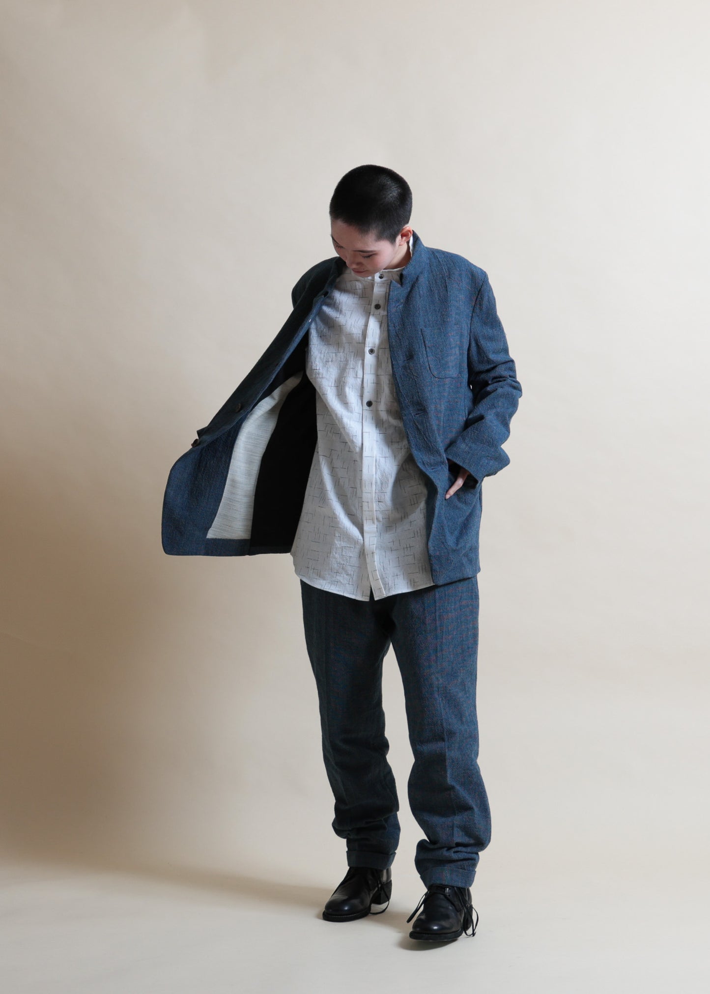 STAND COLLAR JACKET - JK45-MC13_indigo - yellow