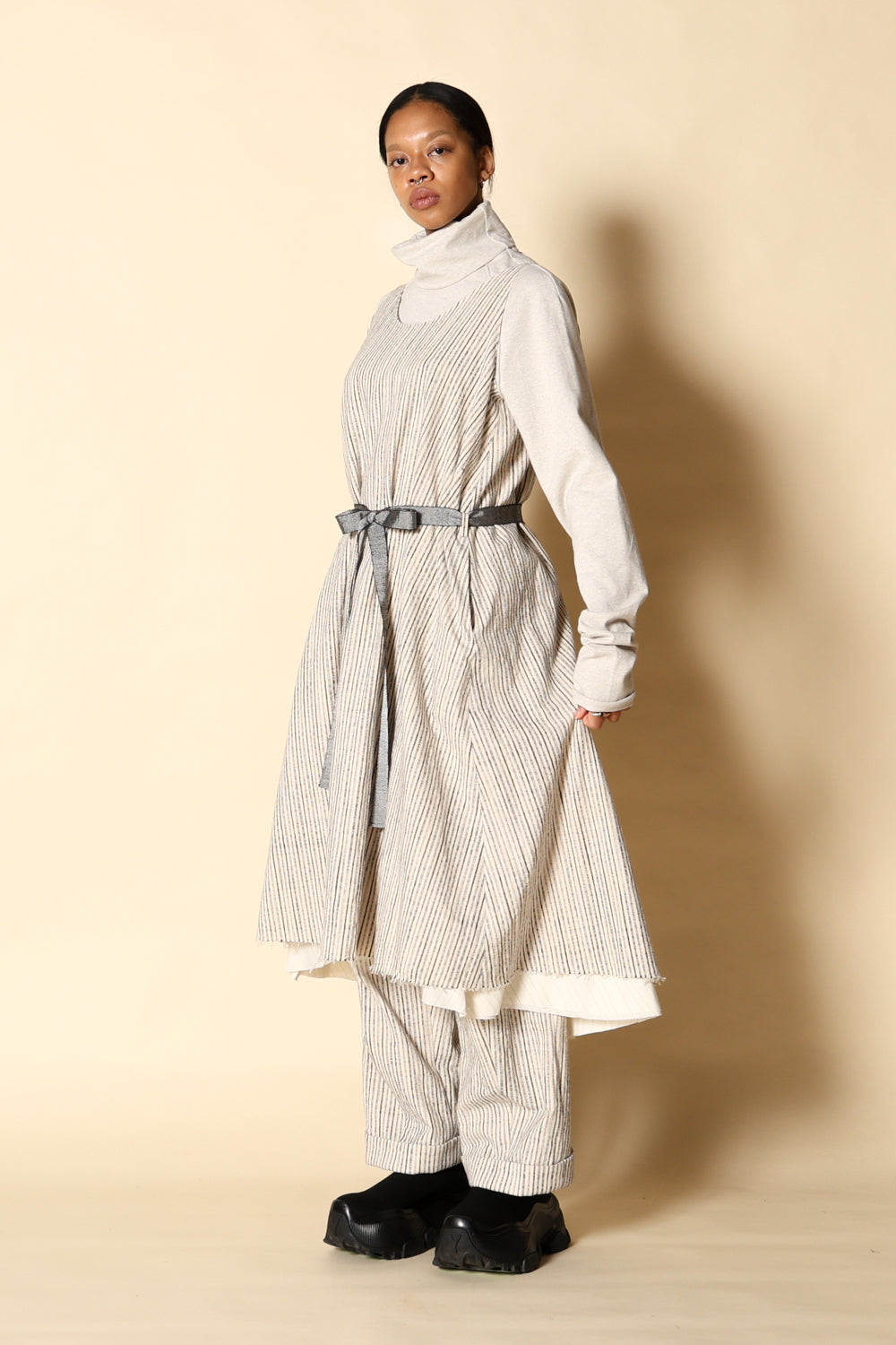 Random Stripe Cotton Layered Sleeveless Dress – Black / OP11W-LC48-999