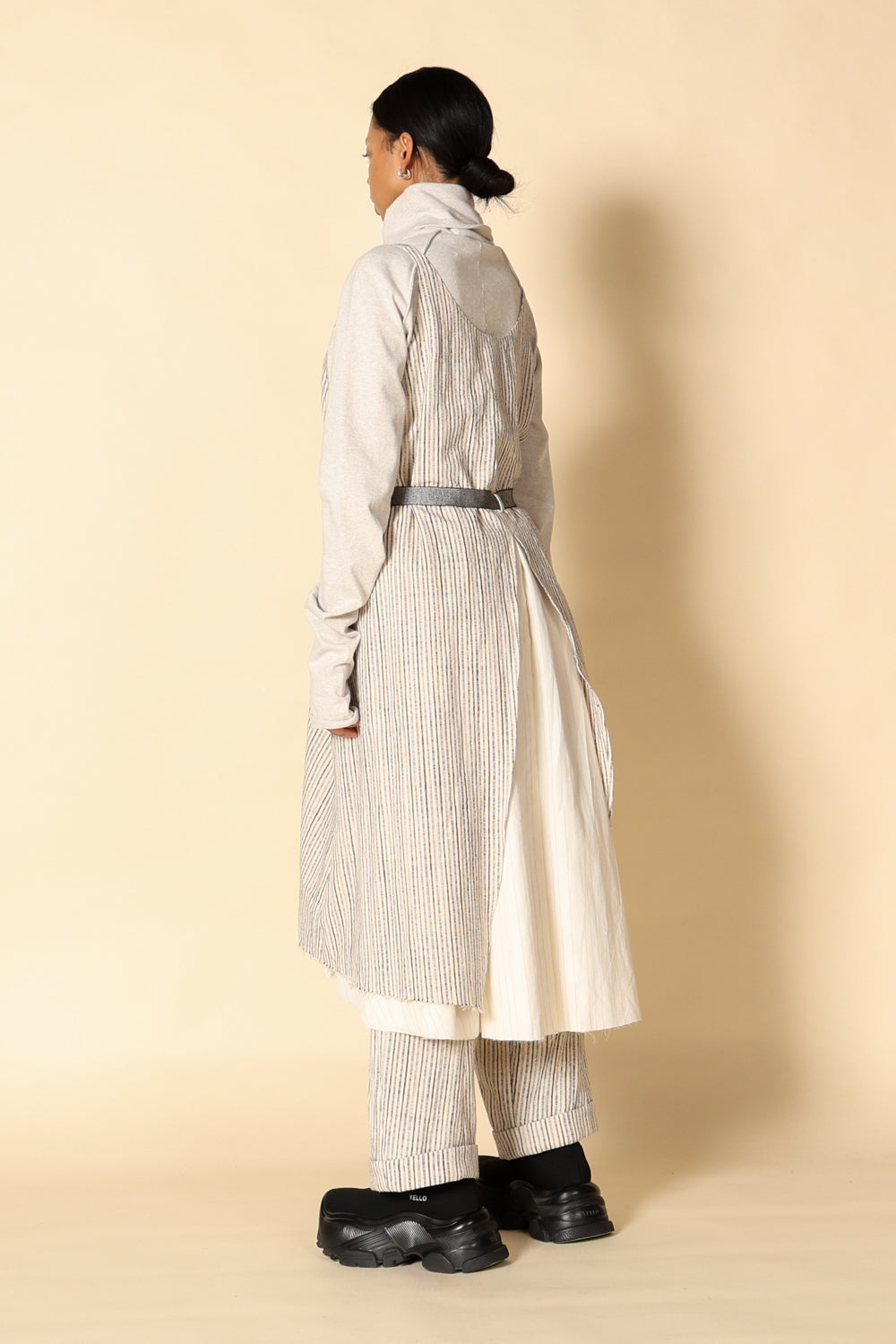 Random Stripe Cotton Layered Sleeveless Dress – Black / OP11W-LC48-999