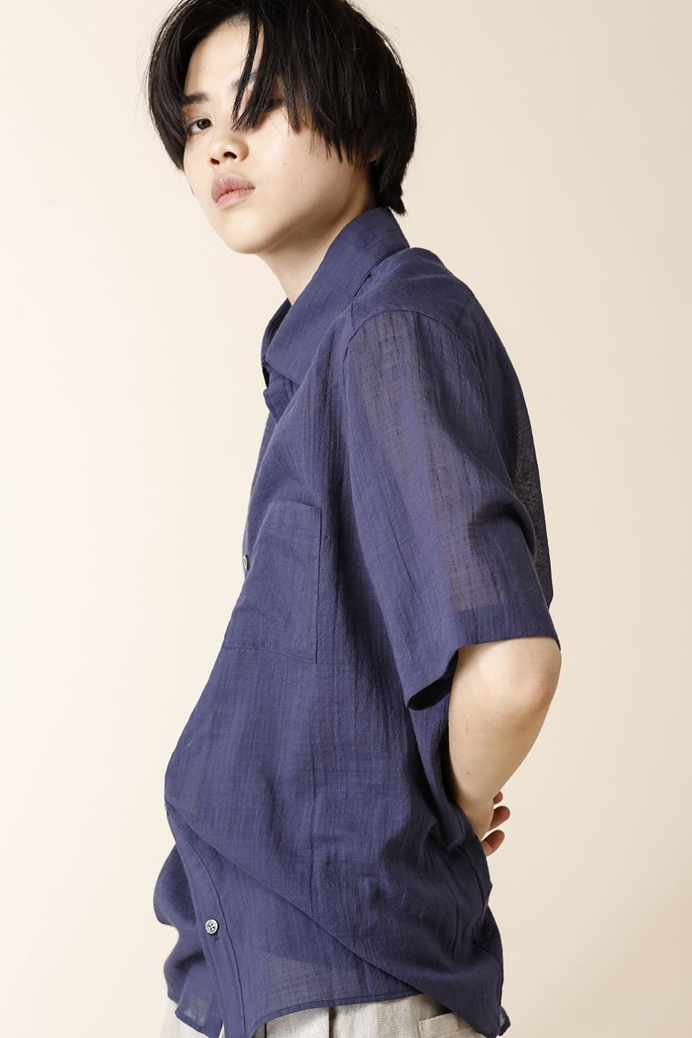 WIDE SHORT SLEEVE　FLARE SHIRTS - SH54S-LC33_Navy Blue